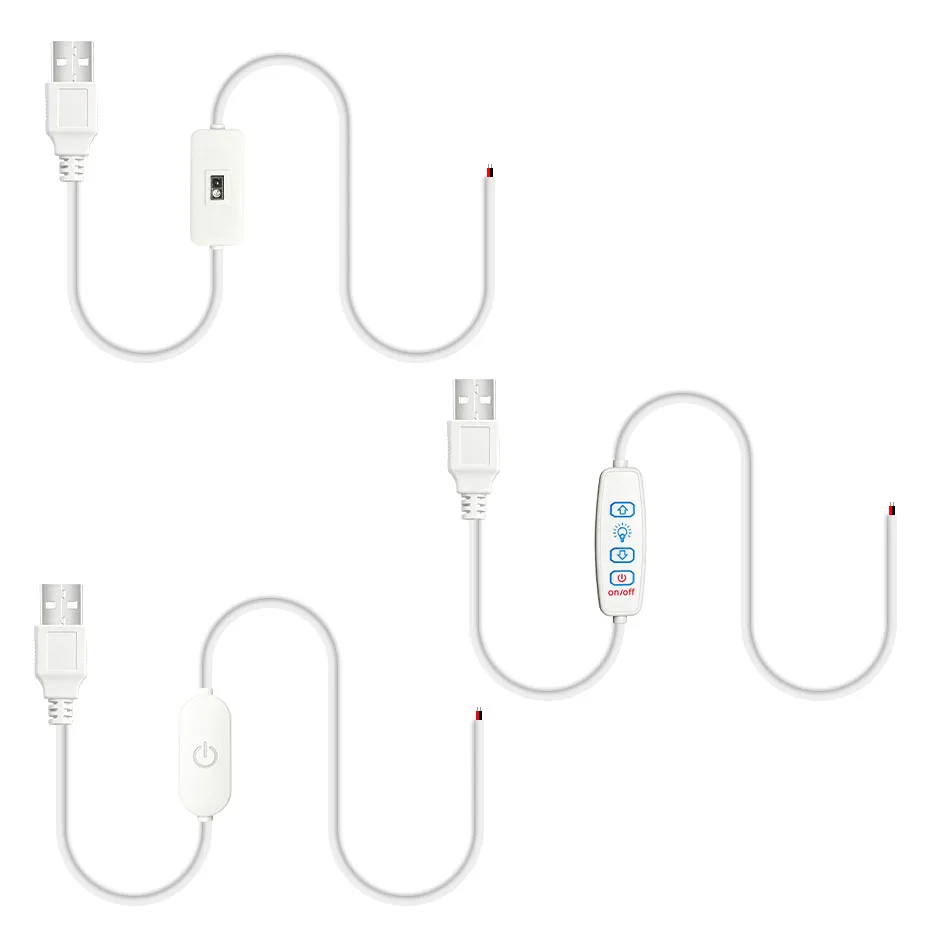 1 3 5PCS 5V 3Key Dimmer Switch Power Cable Touch Sensor USB Male to 2 Core Connection Extention Wire For LED Strip Lamp Bulb DIY