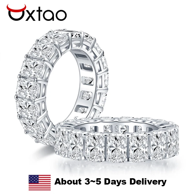 

OXTAO сияющая огранка с цирконом, кольцо вечности для женщин, стерлинговое серебро 925 пробы, обручальные кольца, ювелирные изделия, подарок на годовщину