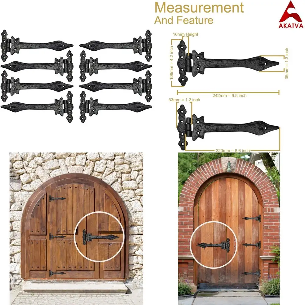 

Сверхмощные петли для ворот из 8 частей для деревянных заборов — черные матовые петли для дверей сарая, подходящие для наружных сарая и парканов