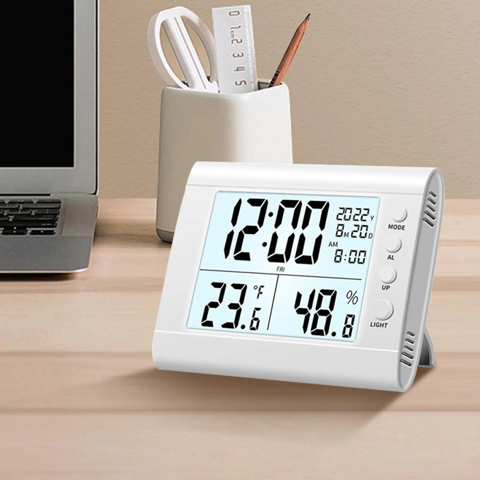 Indoor Luminou Large Screen Digital Display Desktop Small Alarm Clock Household Wet & Dry Thermometer Humidity Time Alarm Clock