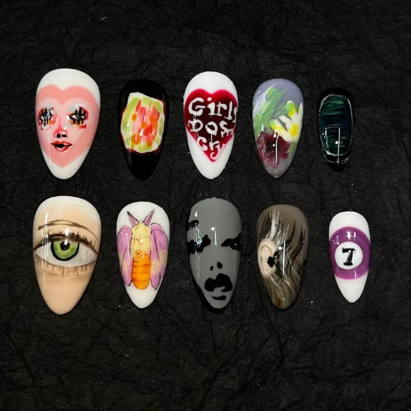 

24pcs Anime Pattern Fake Nail Tips Colorful Vintage Graffiti Almond Press on Nail Art Ornament for Girls Halloween Party Wear