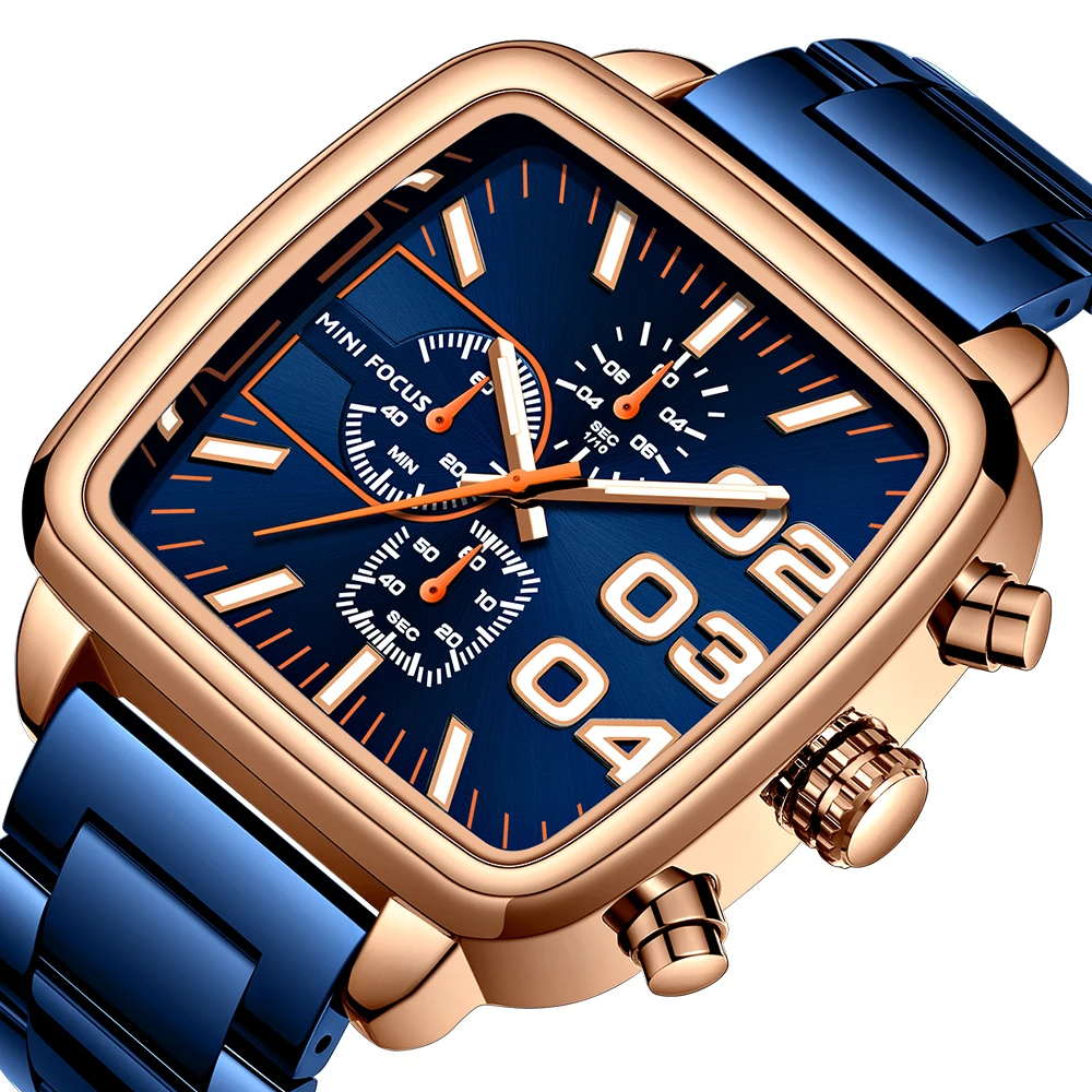 MINIFOCUS Men’s Chronograph Watch Luminous Waterproof Quartz Watch Stainless Steel Strap Multifunctional Business Wristwatch