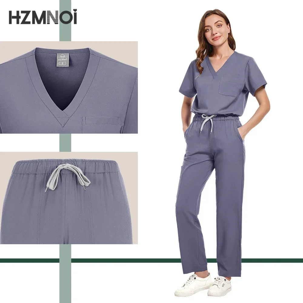 Set bedah seragam Scrub Rumah Sakit Wanita setelan uniseks warna Solid gaun bedah saku V-neck setelan Jogger harga grosir