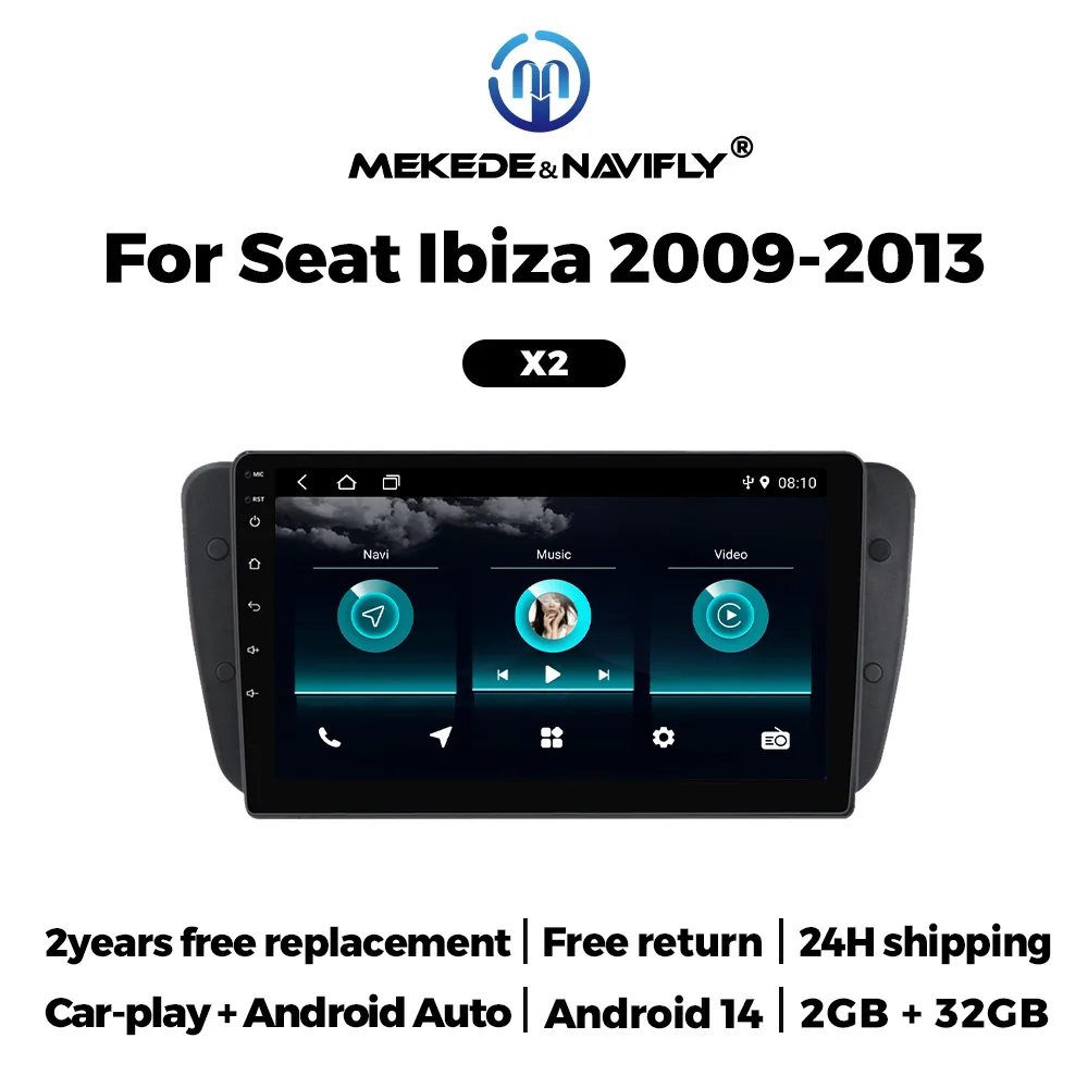 MEKEDE  Android14 2Din Car Radio For Seat Ibiza 2009-2013 Multimedia Video Player Navigation GPS BT Stereo CarPlay Android Auto
