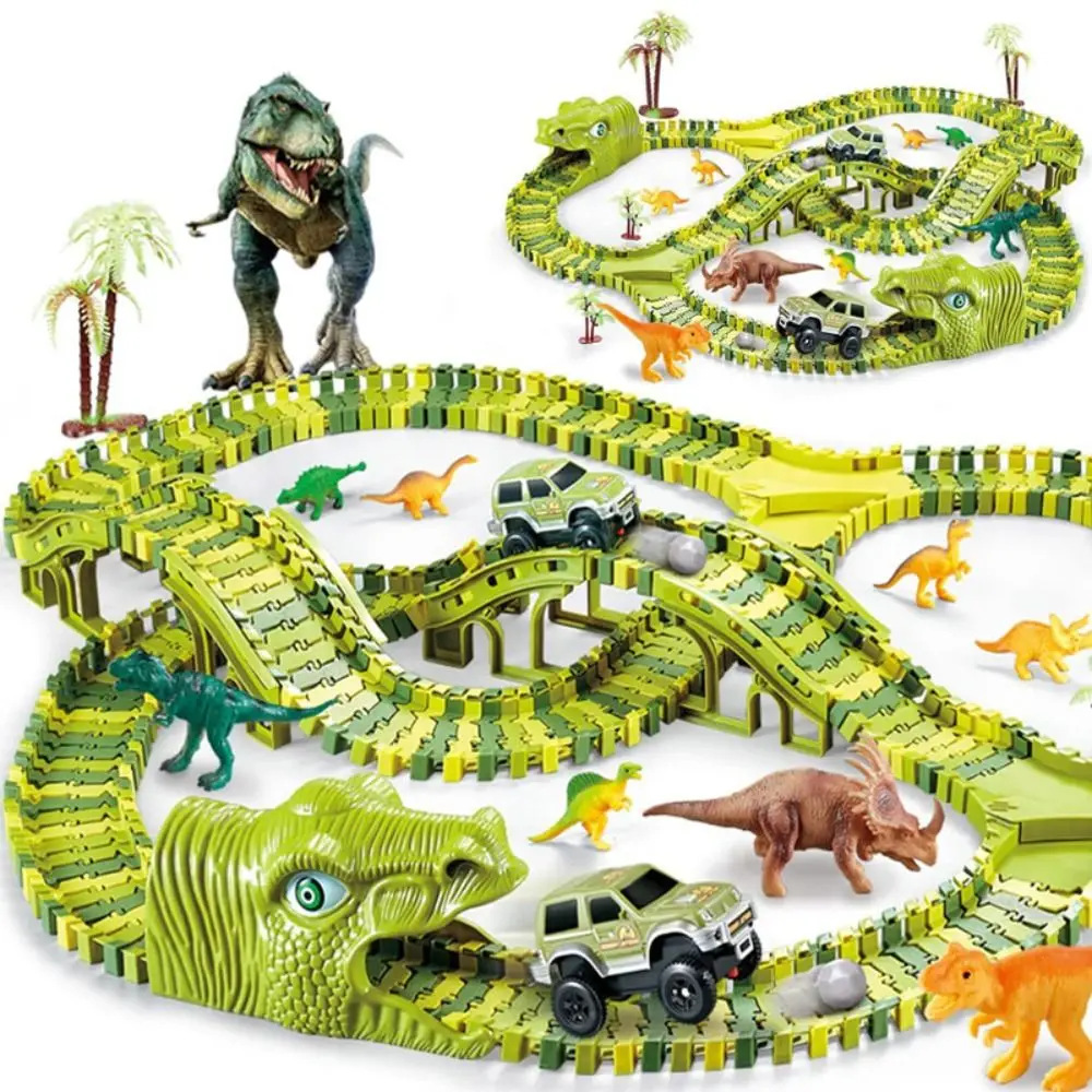 New Plastic DIY Racing Track Set Green Interesting Dinosaur Railway Toys Rail Car Toy Set Kids