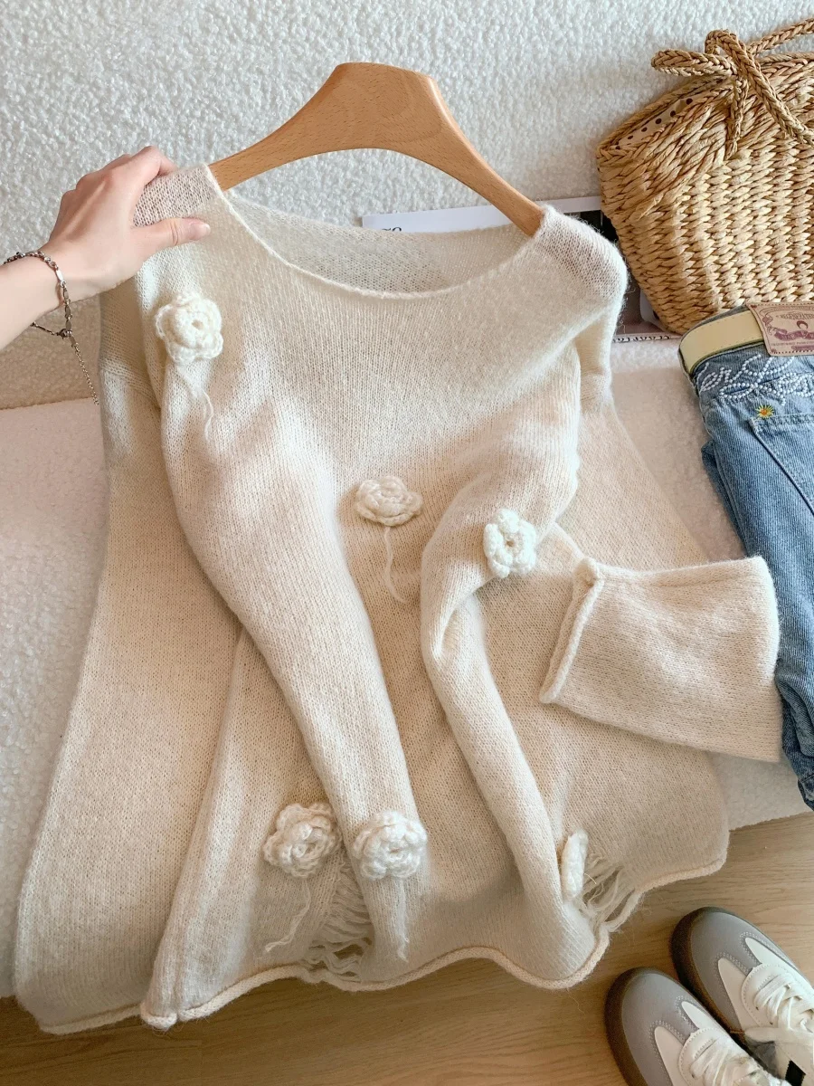 stunning-3d-knitted-light-weight-cashmere-women's-top-soft-summer-sun-protection-loose-fit-long-sleeve-round-neck-color