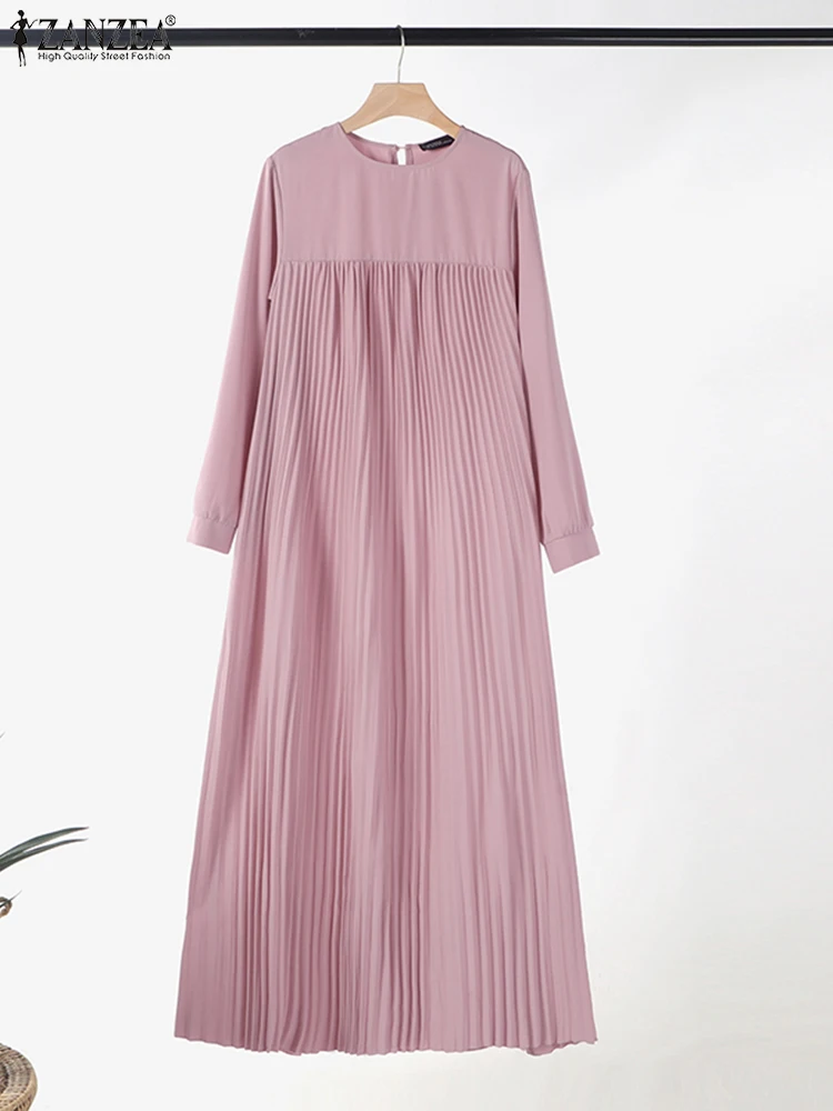2025 ZANZEA มุสลิม Abaya Hijab ชุดผู้หญิงแขนยาวจีบ Sundress แฟชั่น Casual IsIamic เสื้อผ้าดูไบ Maxi Robe