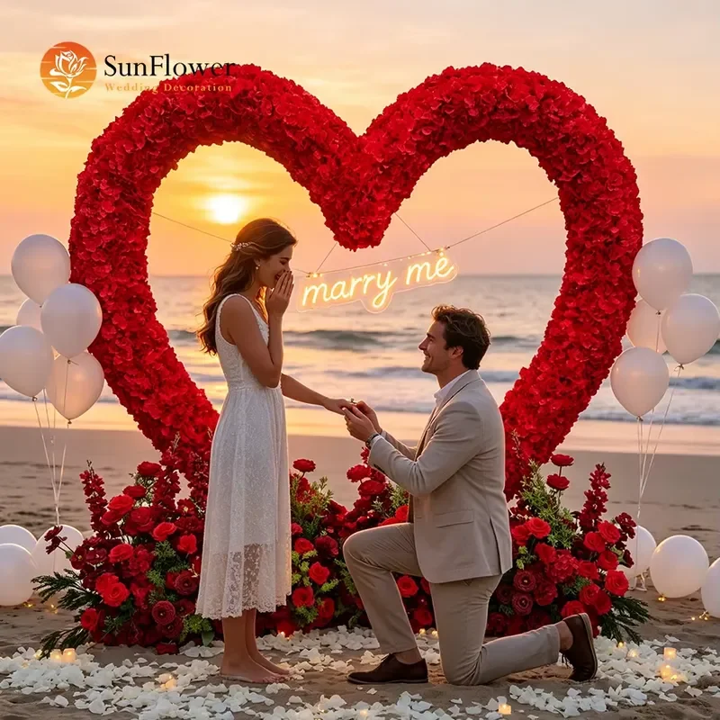 Red Rose Heart Shaped Artificial Flower Arch for Wedding Backdrop