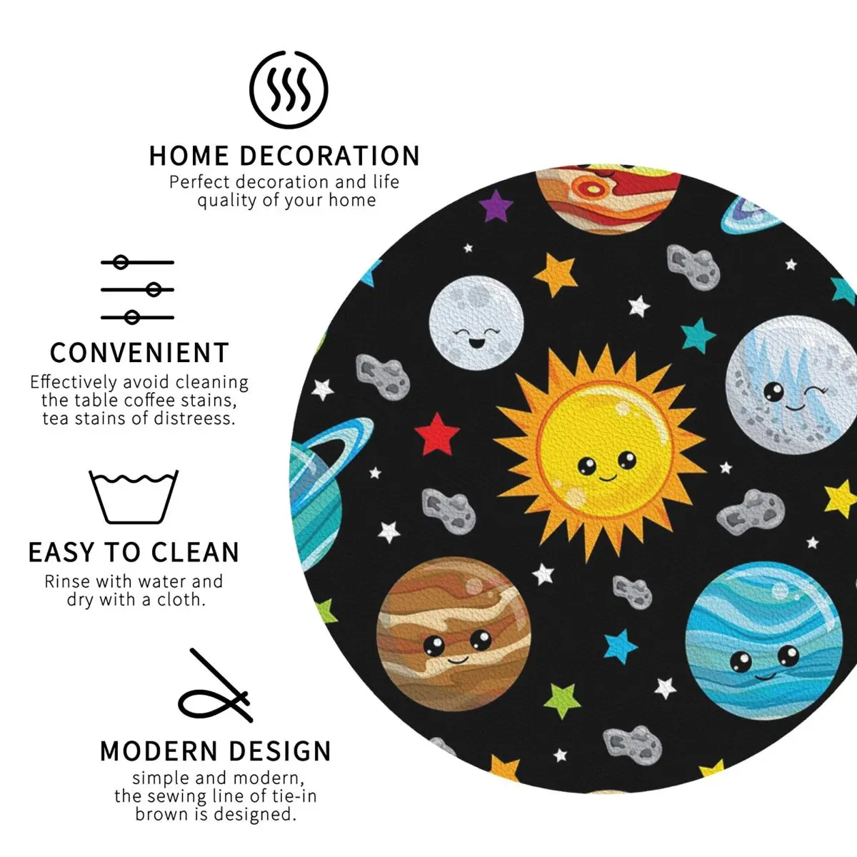 Kawaii Planets Cute Solar System Coasters Kitchen Placemats Insulation Cup Coffee Mats For Decor Home Tableware Pads Set of 4