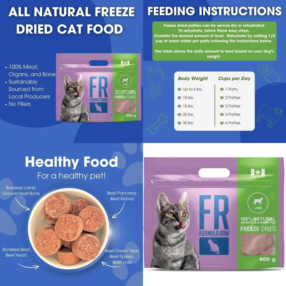 

Dehydrated Lamb-Flavored Cat Food: High Protein, Grain-Free, Pure Ingredients, No Additives, Digestion, Coat & Joint Support