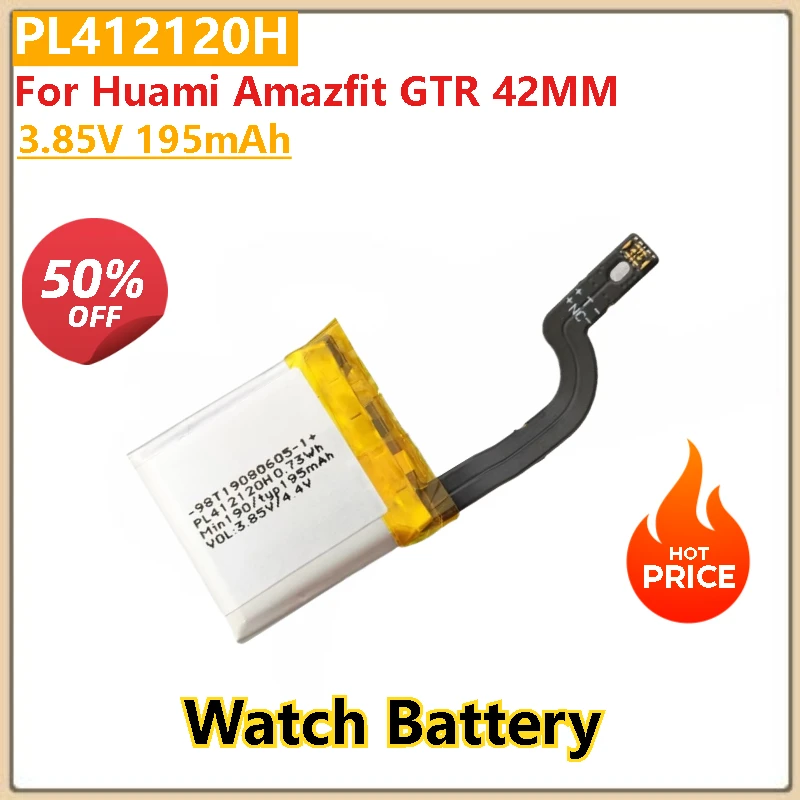 

100% New High Quality 3.85V 195mAh Replacement Watch Battery PL412120H For Huami Amazfit GTR 42MM PL412120 412120