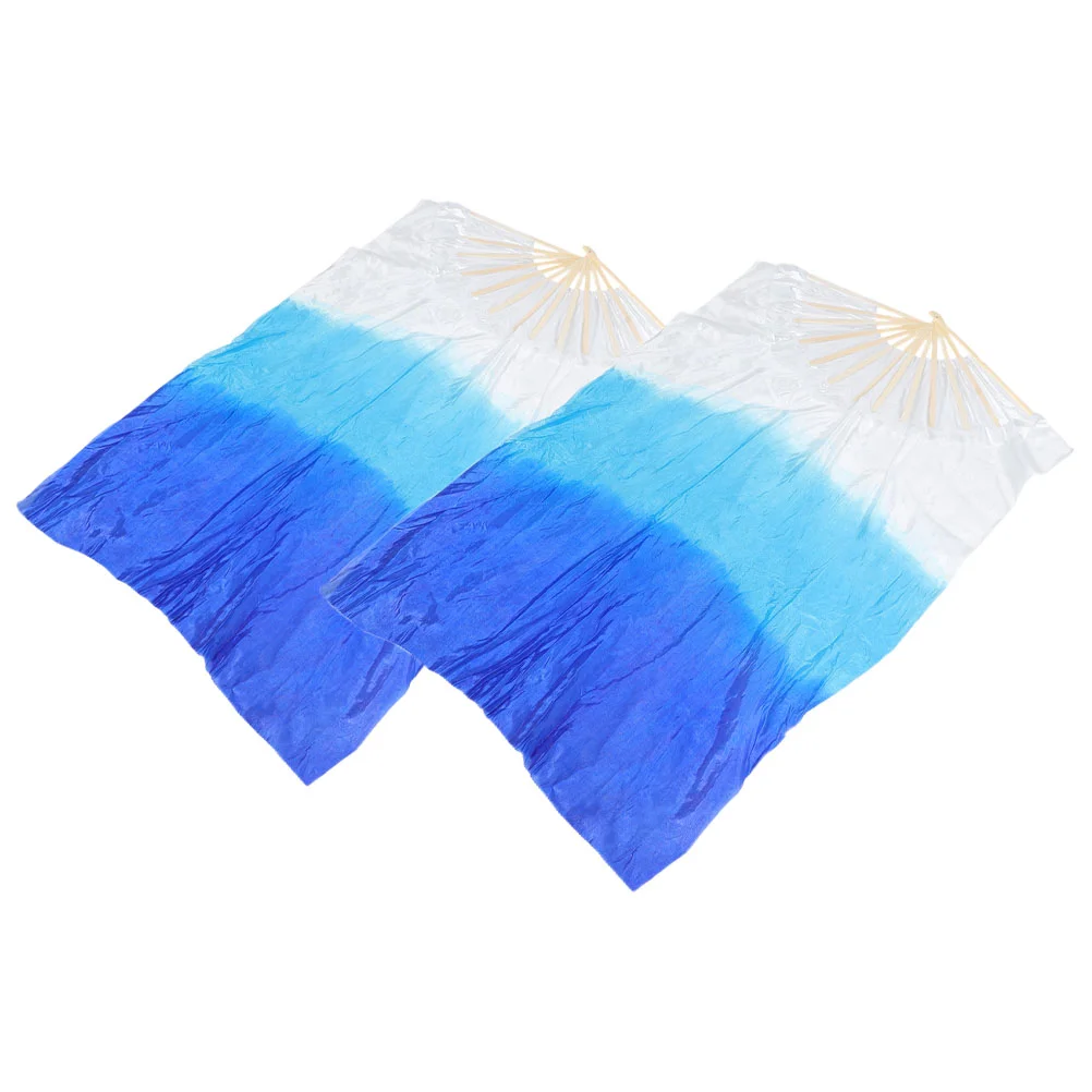 Fan Dancing Bamboo Silk Veils Praise Dance Flags Blue Colourful Fans for Sports Competitions Stage Performance Props Long