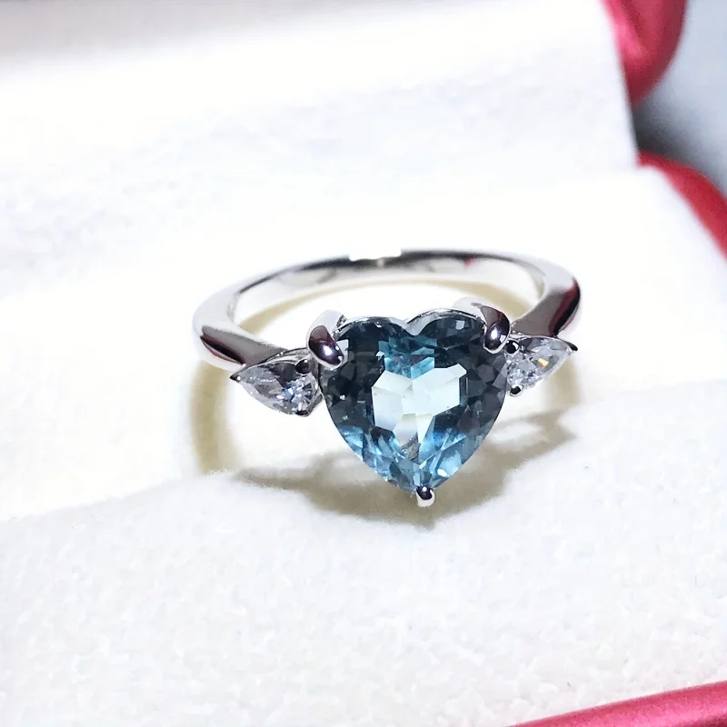 

SGARIT 8.5mm 925 Silvery Gemstone Ring 2.5ct Sky Blue Topaz Natural Crystal Wedding Ring Classic Jewelry GRA