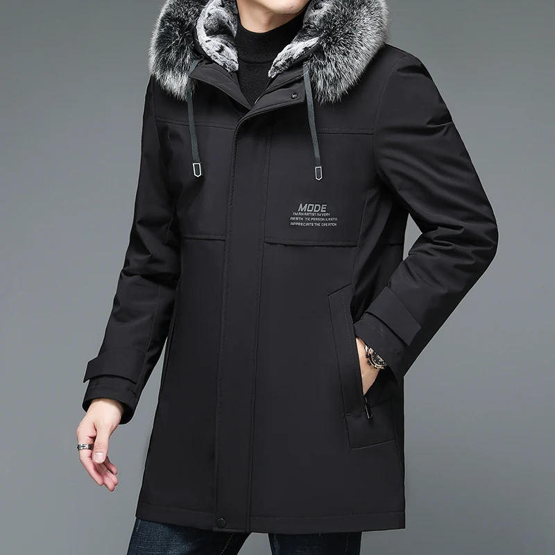 2024 autumn hooded large fur collar men's down jacket inner liner can be detachable simple atmosphere fashion warm cold