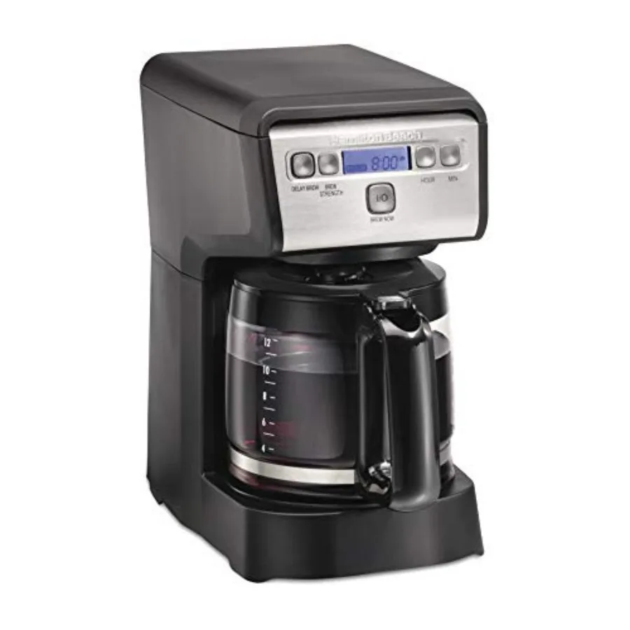 

Hamilton Beach 12-Cup Compact Programmable Drip Coffee Maker with Borosilicate Glass Carafe 2-Hour Auto Shutoff Space-Saving De