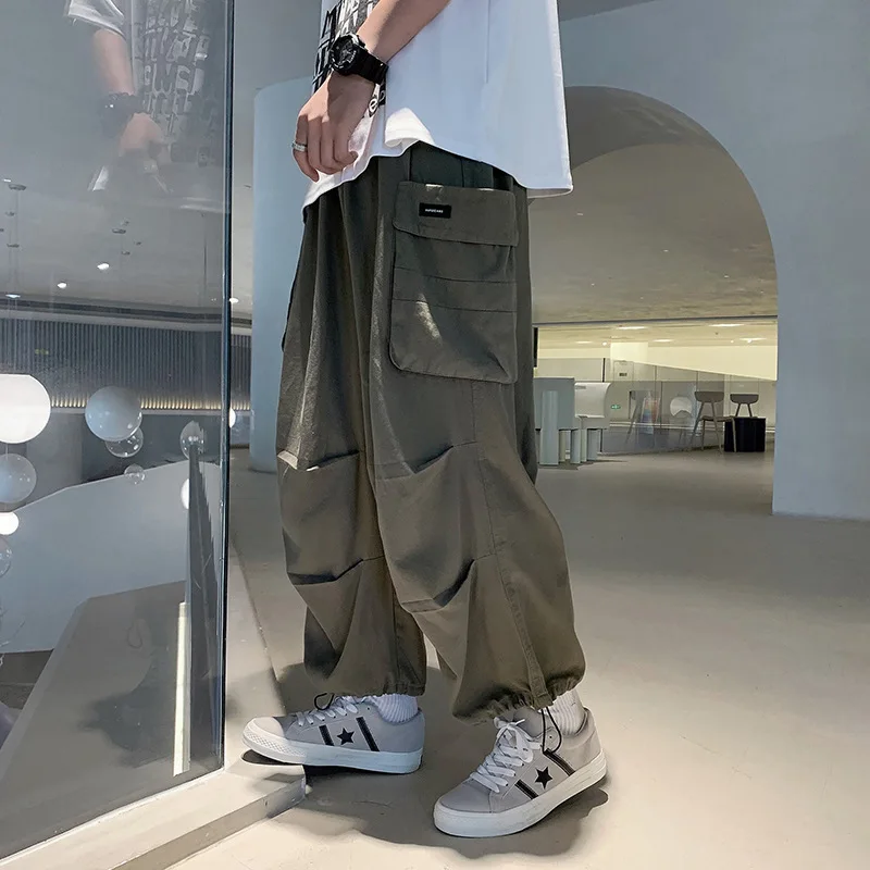 New Design Drawstring Pants Men's Baggy Jogging Pants Japanese Men Wide Leg Pants Male Casual Loose Trousers