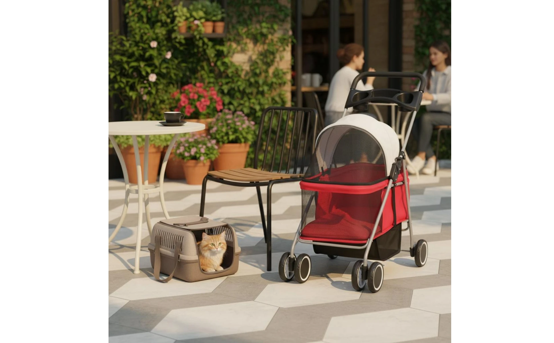 Foldable Pet Stroller twinWheel Pet Carrier for Outdoor Transport