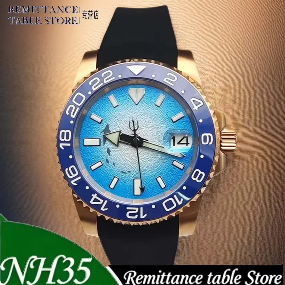 Men's Automatic Mechanical Luxury Business Rose Gold Watch Japan NH35 Movement Sapphire Glass Rubber Strap Men's Clock Watch