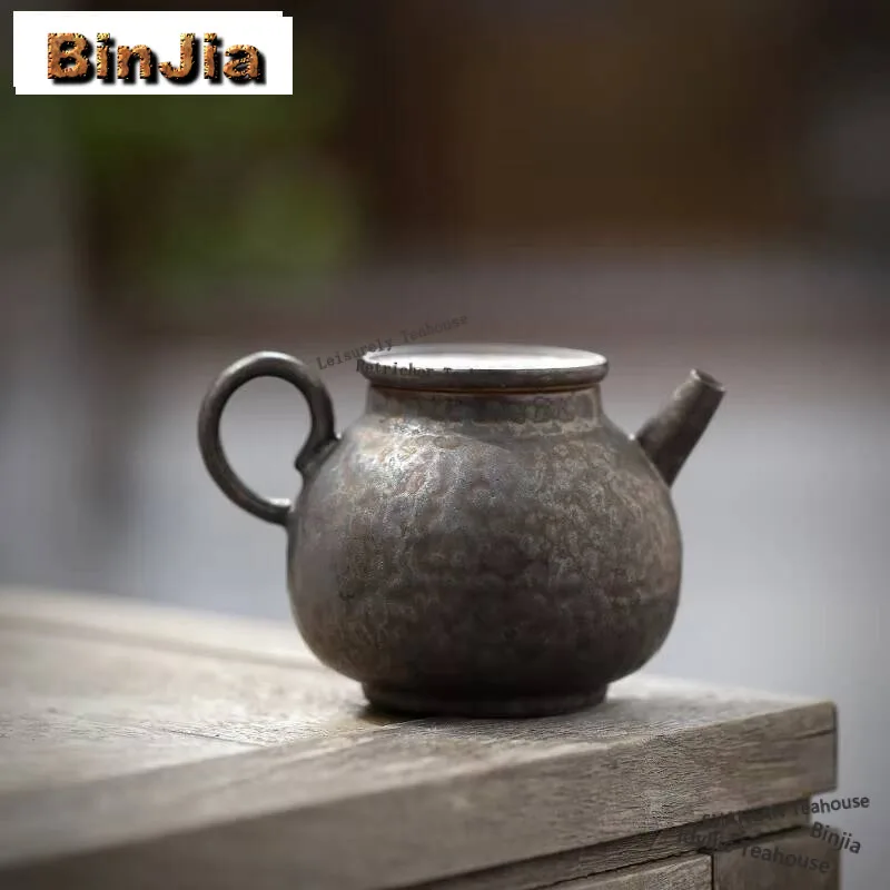 130ml Handmade Gold Rust Glaze Teapot Retro Coarse Pottery Holding Pot Tea Soaking Kettle Dahongpao Tea Ceremony Supplies Gift