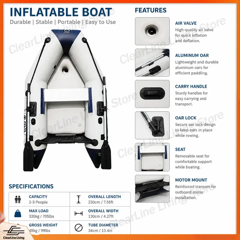3 Person PVC Inflatable Boat Mini Speedboat Air Cushion Floor Rowing Boat Portable Fishing Dinghy Kayak for Lake River Sea