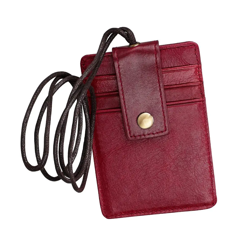 Rfid Red Credit Card Holder Hanging Neck Style Secure Badge Protector for Travel Work School Exhibition