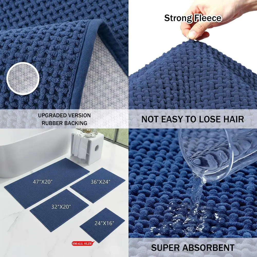 Alfombra de baño fina, absorbente, lavable, antideslizante, de secado rápido, azul marino, 47x20