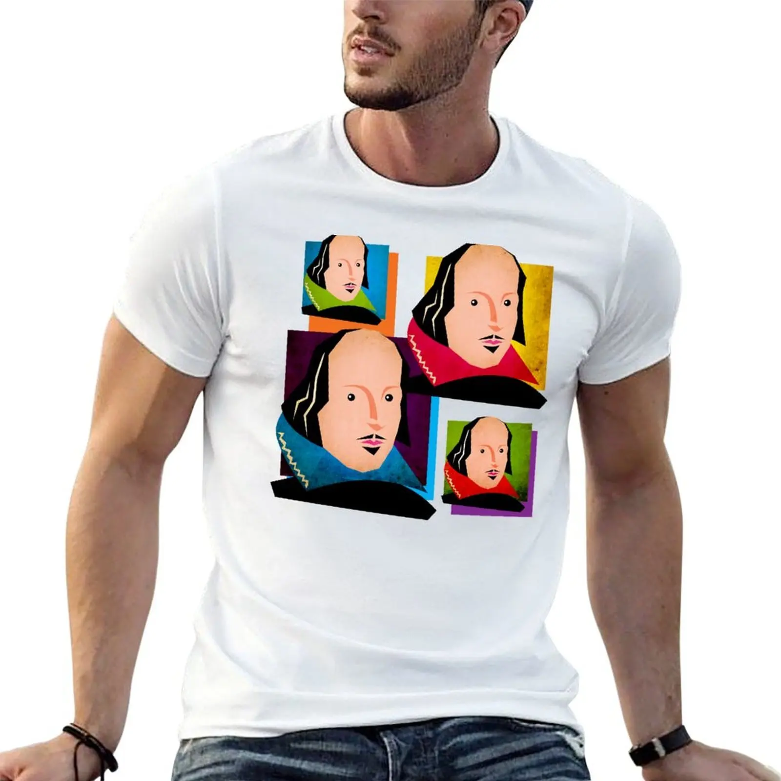 

SIR WILLIAM SHAKESPEARE - COLOURFUL, POP-ART STYLE COLLAGE ILLUSTRATION T-Shirt t shirt man cotton cotton t shirt pack T-Shirt