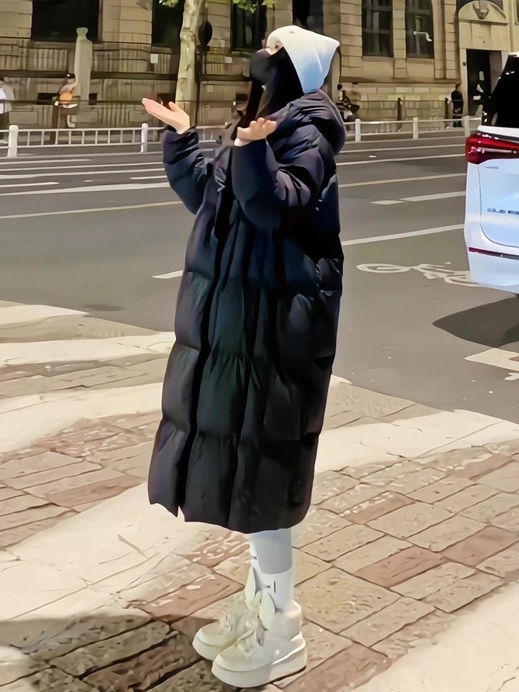 

Корейское зимнее пальто для женщин: утепленное пуховое пальто с капюшоном, длинное, теплое, пушистое, хлопковое, для повседневной носки, модное