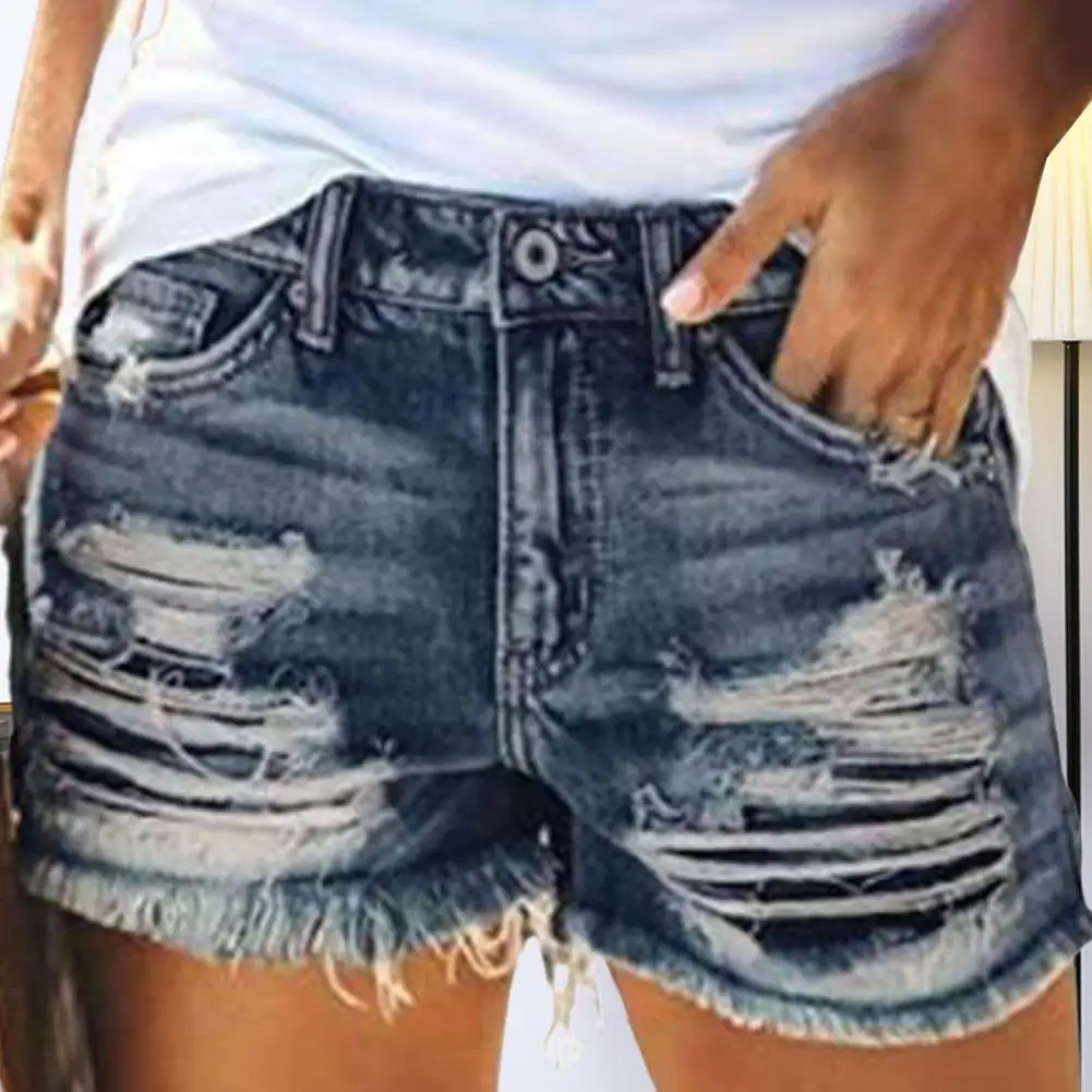 Womens Pocket Jean Short High Waist Short Lady Denim Shorts Female Hole Bottom Casual Slim Tassel Button Jeans Shorts 2022 шорты