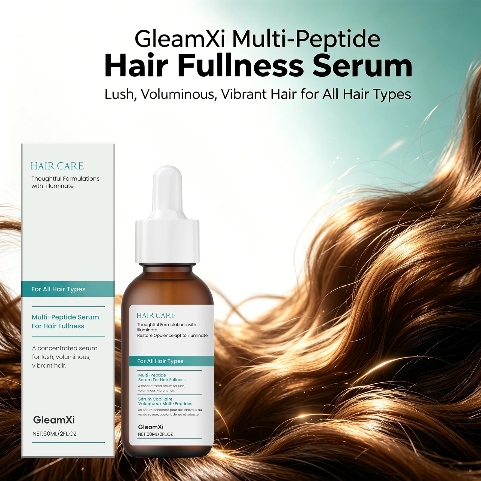 Multi Peptide Serum for Hair Fullness Refreshing Anti-Frizz Hair Serum for Hair Thickening Nourish Hair Reduce Dryness Hair Care