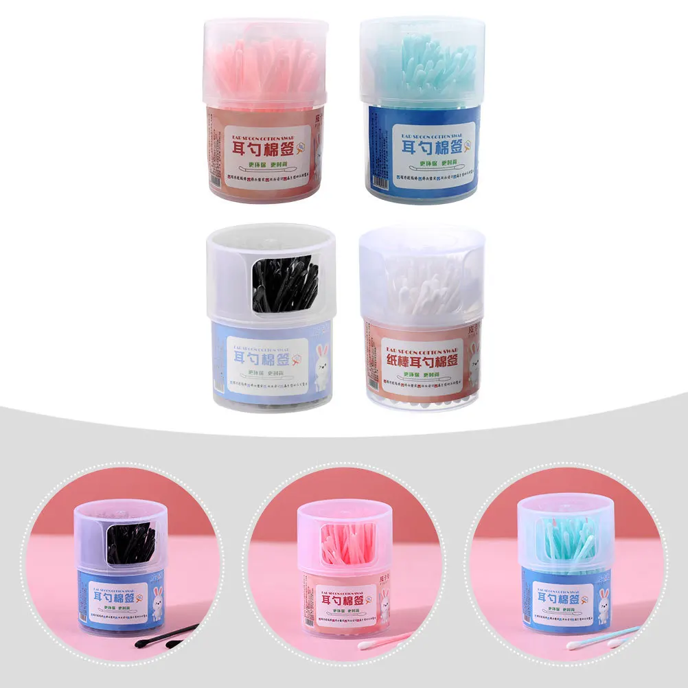 4 صناديق مسحات قطنية للاستعمال مرة واحدة أدوات تنظيف الأذن ذات نهاية مزدوجة ألوان متنوعة لجروح المكياج مسحات قطنية