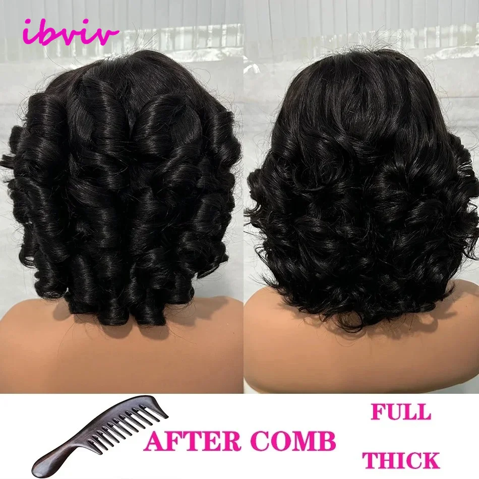 密度250%、ベトナム産100%人毛ルーズウェーブウィッグ、13x4フロント、弾むようなウェーブウィッグ、人毛ナチュラルブラック、黒人女性向け、12インチ