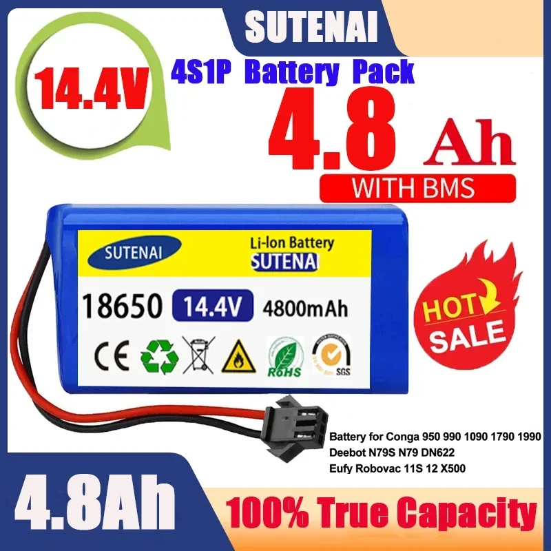 

14.4V 6.8Ah Li-ion battery for Cecotec Conga Excellence 950 990 1090 Ecovacs Deebot DN621 601/605 Eufy RoboVac 35C Panda i7 V710