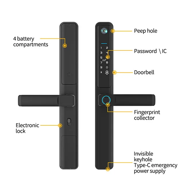 Digital door lock password fingerprint with camera Ip66 waterproof intelligent door lock