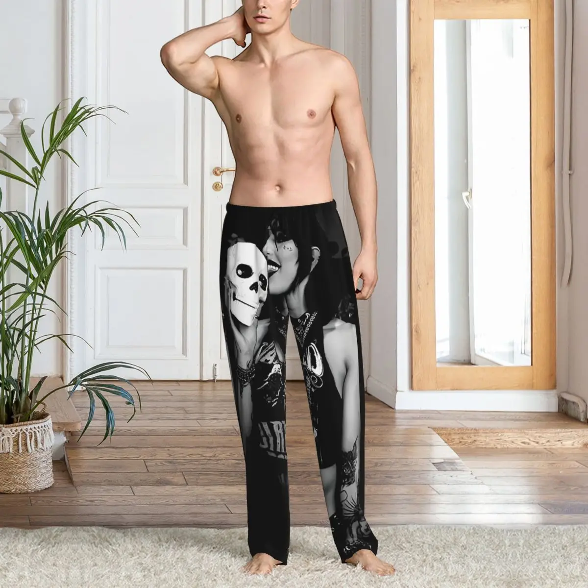 Custom Rhea Ripley Skull Wrestling Pajama Pants Men Sleepwear Sleep Lounge Bottoms with Pockets