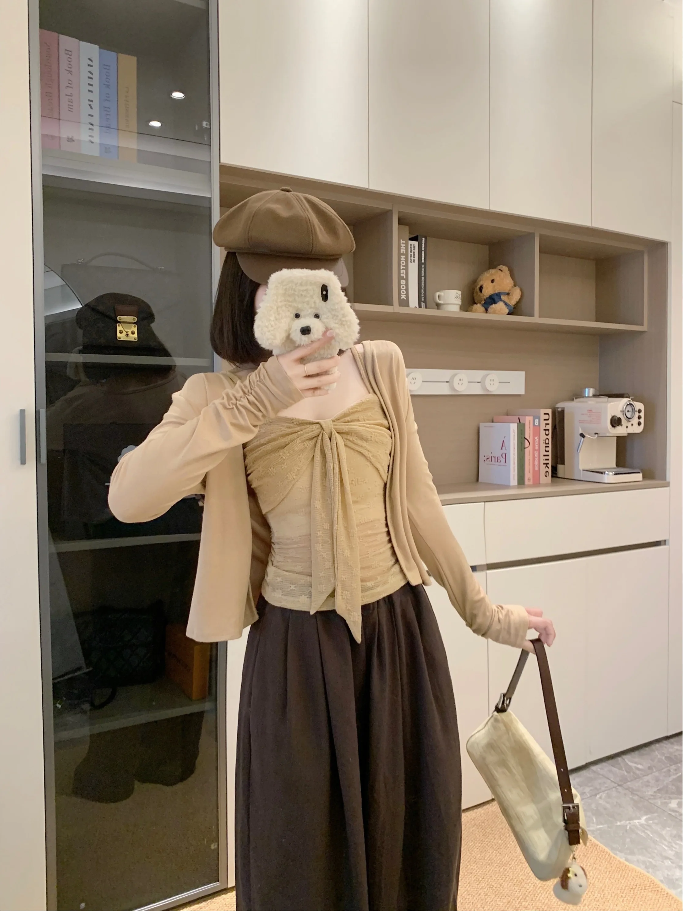 

plus Size Lace Knot Strap Vest Women Summer Salt System Versatile Sun Protection Long Sleeve Open Cardigan