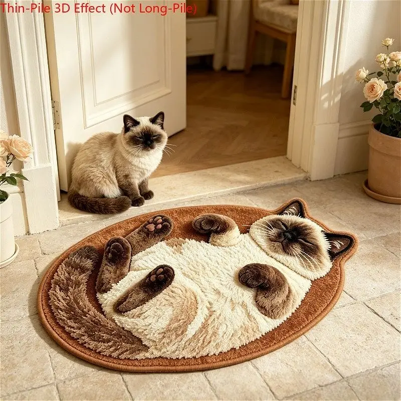VIKAMA Cute Siamese Kitten Shaped Floor Mat 3D Visual Cat Pattern Non Slip Absorbent Bathroom Doormat Home Decor Rug