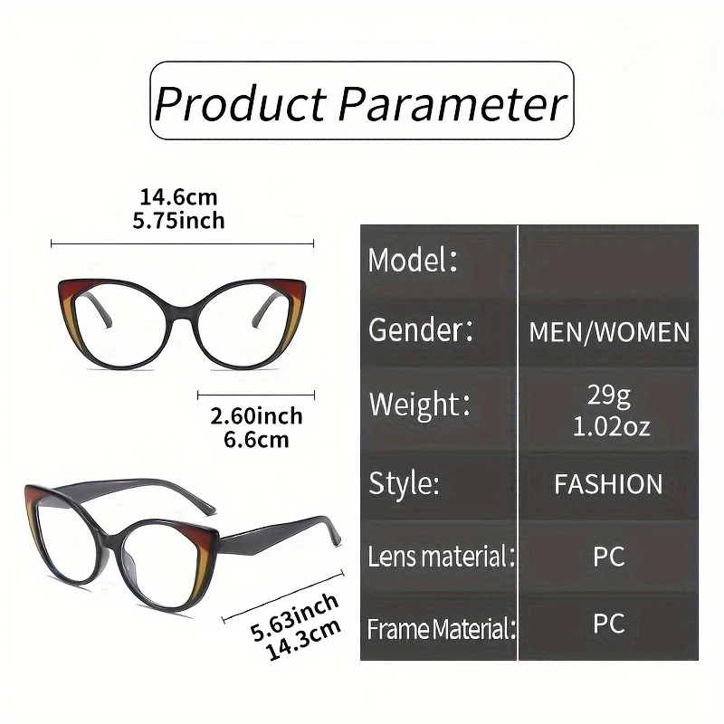Blue Light Blocking Cat Eye Glasses with Gradient Color Frame, Transparent Lenses for Men and Women