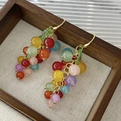 Colorful Grape Handmade Beaded Earrings for Women New Trendy Retro Ethnic Style Long Ear Hooks Sweet Fruit Earrings