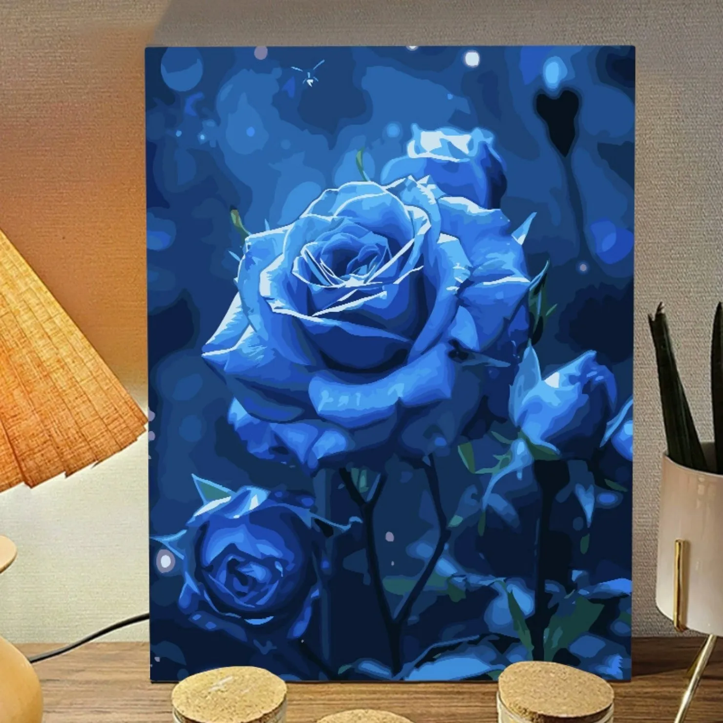 300057-Mysterious blue roses under dim glowing dark background