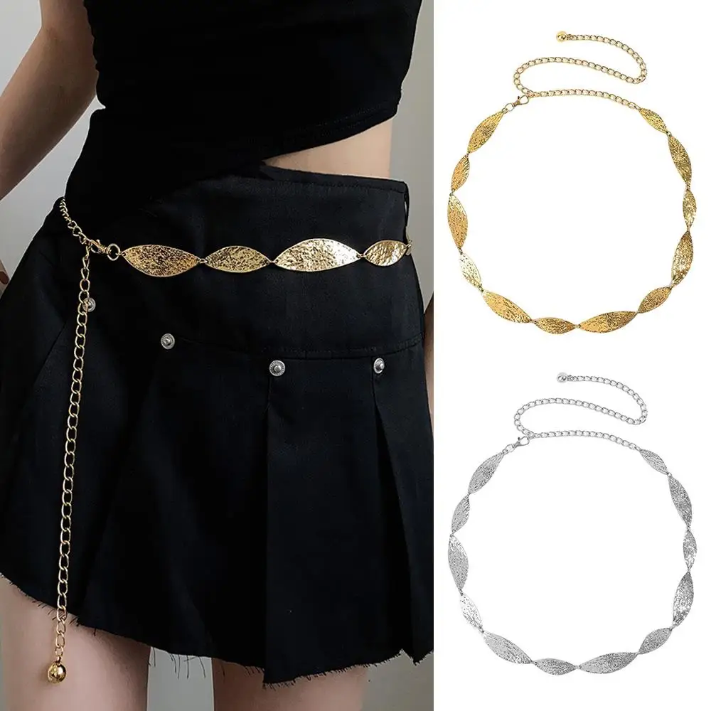 

Decorative Slim Waistband Adjustable Carved Dress Shirt Waist Chain Long Leaf Waist Belt DIY Punk Style Metal Waist Chain Belt