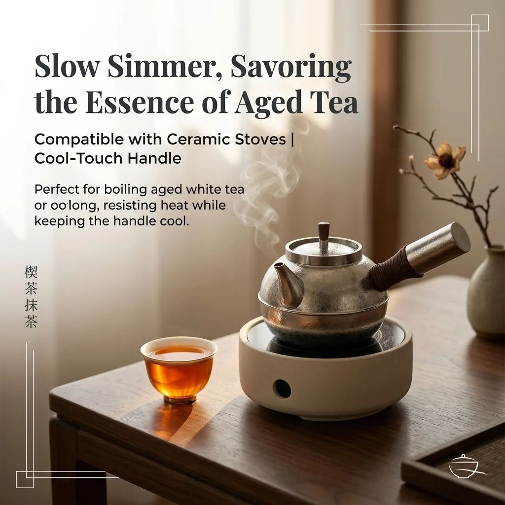 Pure Titanium Side Handle Teapot Ice Flower Texture Portable Stovetop Safe Tea Kettle Chinese Tea Set for Boiling Puer White Tea