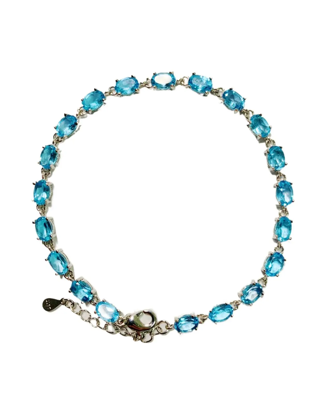 

ZECAA Topaz Jewelry Woman Silver Topaz Bracelet With Natural Swiss Blue Topaz Gemstone 4*6mm Full Blue Topaz Bracelet Jewelry