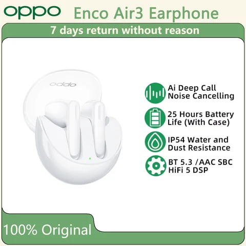 Original OPPO Enco Air3 Earphone AI Noise Reduction Earbuds Wireless Bluetooth 5.3 Headset HiFi Stereo Gaming Earphones