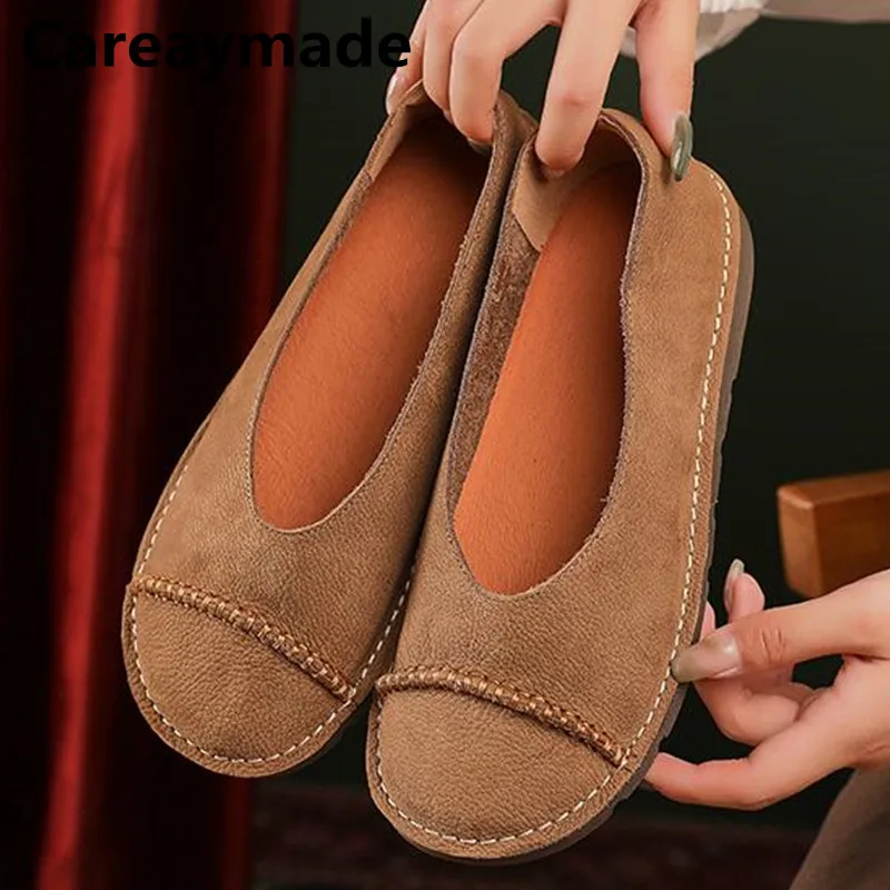 

Careaymade/женские туфли из натуральной кожи, повседневные женские лоферы на мягкой подошве с мягкой поверхностью ручной работы в стиле ретро, на одной ноге, на плоской подошве