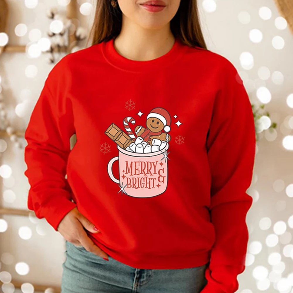 Gingerbread Retro Merry Sweatshirt Christmas Shirt Cute Xmas Sweater Women Holiday Shirt Unisex Long Sleeve Casual Sweatshirts