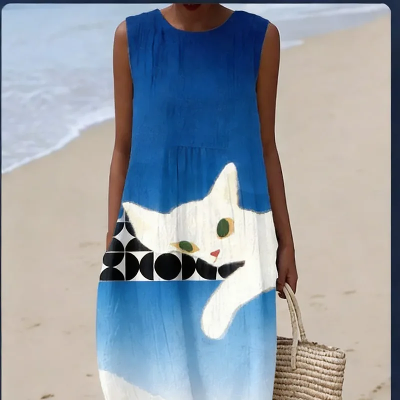 

Summer new sleeveless printed dress for women, beach vacation long dress, casual women's wear