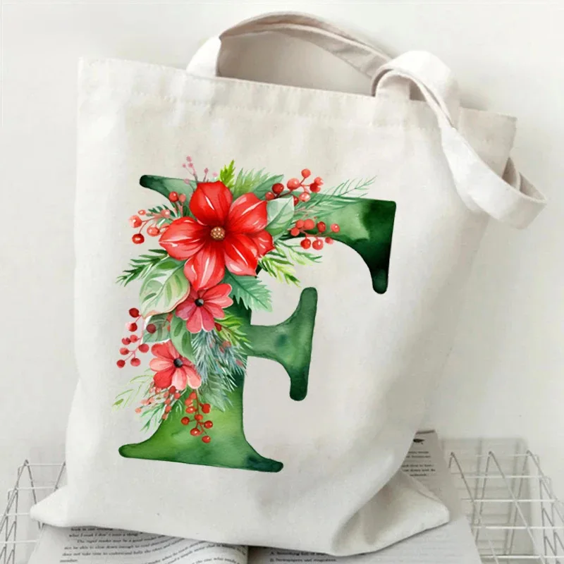 

Fashion 26 Letters Flower Ladies Handbag Leisure Shoulder Bag Environmental Large Capacity Travel Shopping Bag Schoolbag
