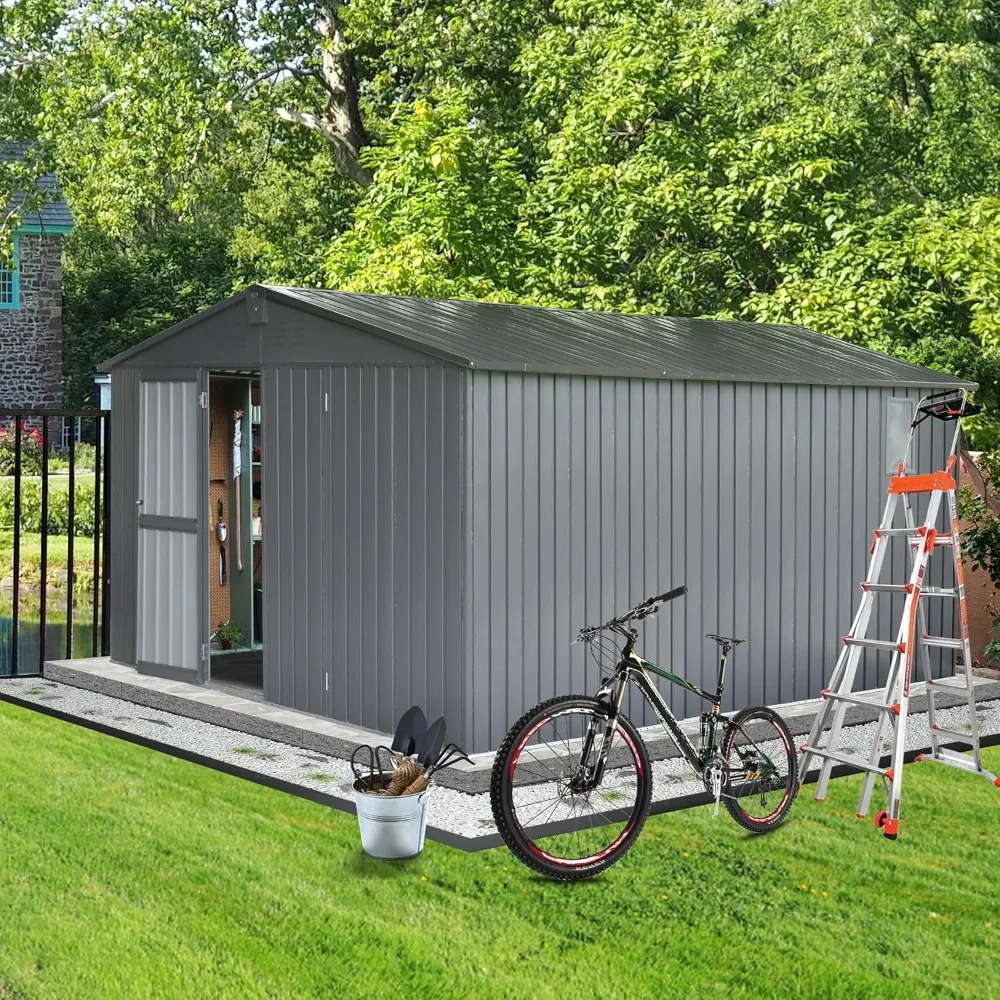 

Outdoor steel metal storage shed 11'x12.5 'with lockable doors and ventilation openings, suitable for terrace gardens