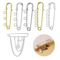 10pcs/lot Safety Pin Brooch Blank Base 50mm Pins 3/5 Holes Rings for DIY Pendant Charms Jewelry Making Supplies Accessories